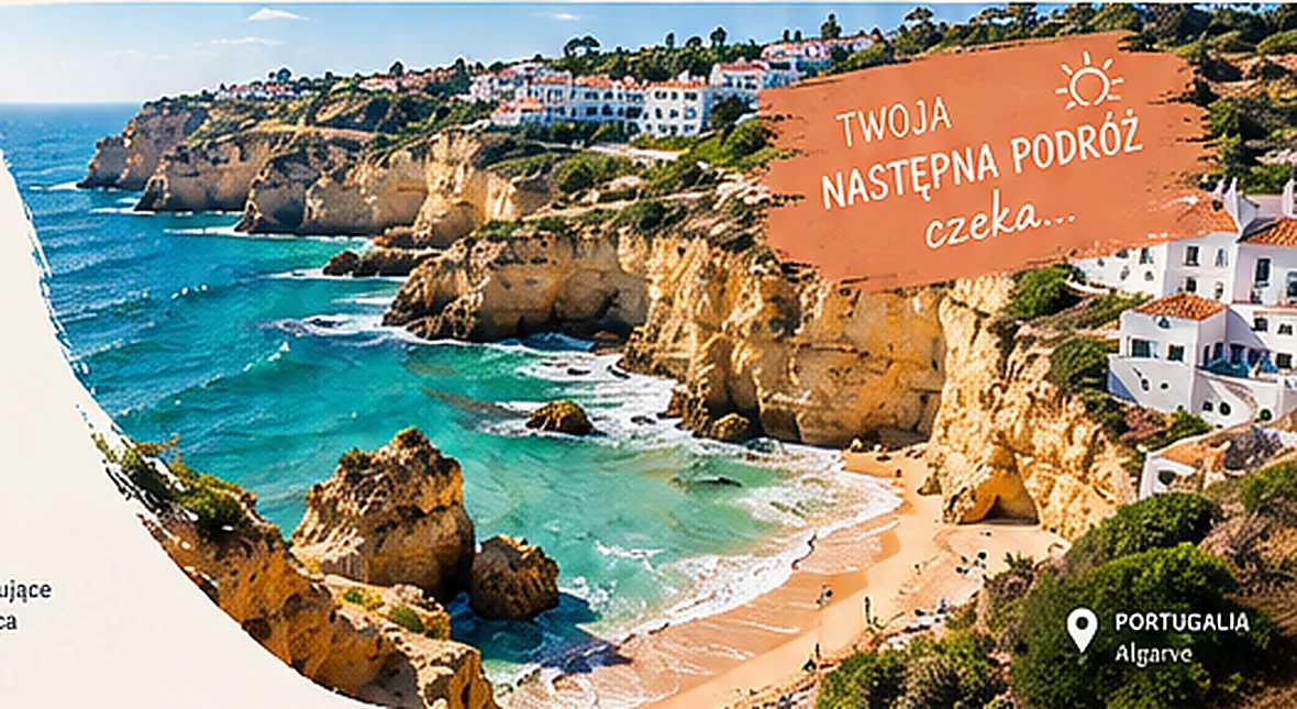 Malownicze wybrzeże Algarve w Portugalii — klify, turkusowa woda i plaża